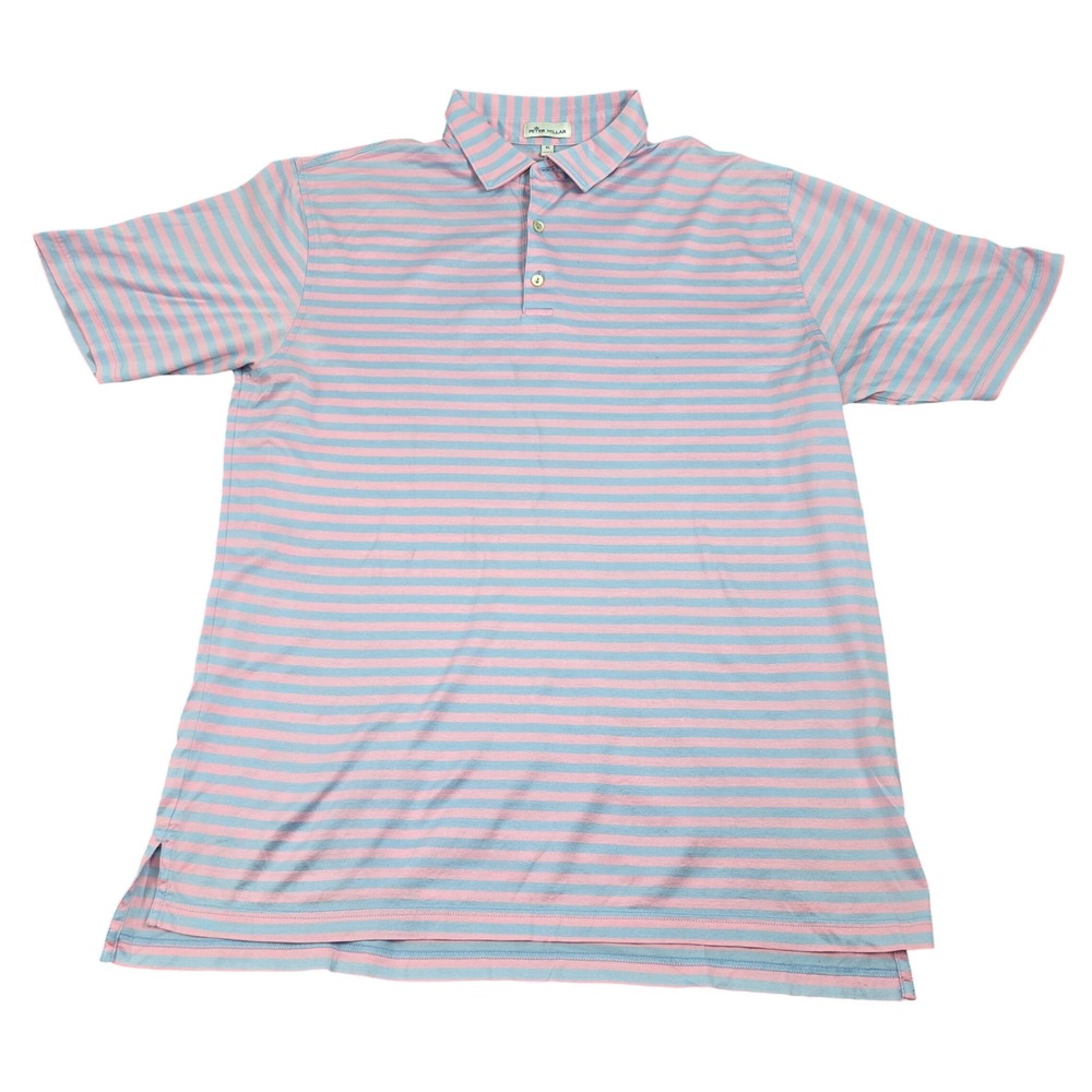 Peter Millar Polo Shirt Mens XL Pink Blue Striped Cotton Short Sleeve Preppy